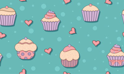 Seamless pattern background with different cupcakes Vector illustration