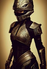 Porträt einer alten Kriegerin in alter Kriegerrüstung. Das Konzept eines alten tapferen Kriegers © designprojects