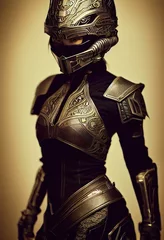 Porträt einer alten Kriegerin in alter Kriegerrüstung. Das Konzept eines alten tapferen Kriegers © designprojects