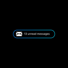 Unread Messages Notification Banner Illustration. Social Media UI Concept on Black Background. Editable Text with Envelope Icon. Web Element for Mobile Applications. Vector illustration