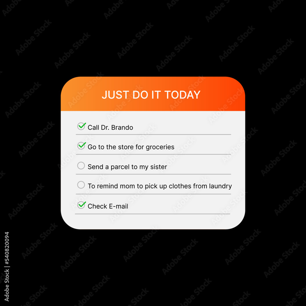 Poster day planner widget ui concept on black background. social media. just do it today reminder illustrat