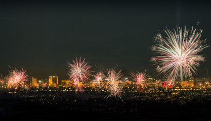 Las Vegas Fireworks on New Years' Eve Skyline