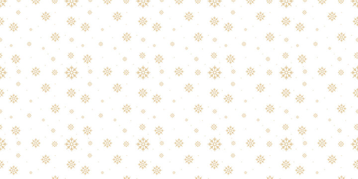 Snowflakes Seamless Pattern, Gold Snowflakes On White Background