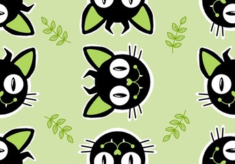 Naklejka premium Halloween black cats seamless cartoon monsters pattern for wrapping paper and kids clothes print and packaging