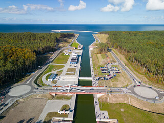 Przekop Mierzei Wiślanej Construction of a canal to the Baltic Sea on the Vistula Spit. Poland....