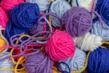 Background of colorful balls of wool.