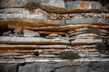 Compressed stone layers on a montain in Rhodes, Greece