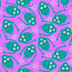 Monsters aliens cartoon seamless Halloween doodle pattern for wrapping paper and clothes print and kids