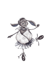 Dancing hare. hand drawn ballerina rabbit illustration