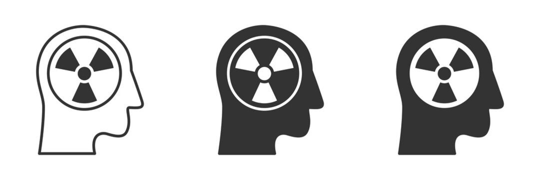 Human Head Icon With Radiation Symbol Inside. Vector Illustration.