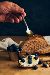 sandwich with cream cheese and berries