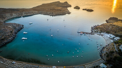 Aerial view of small town of Lindos, Rhodes, Greece