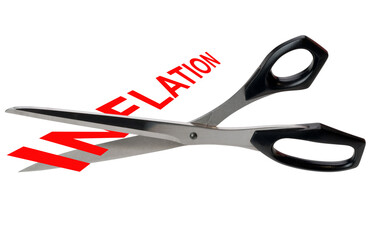 Scissors cutting the word inflation