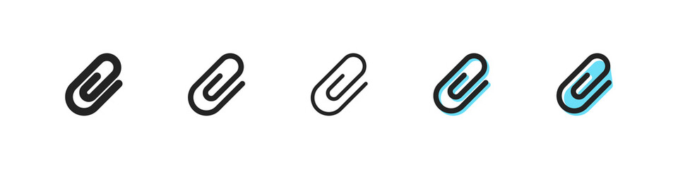 Paper clip vector icon. paperclip office icons set. A simple image of a curved metal paper clip for connecting multiple sheets of paper. web sign. ui design flat set