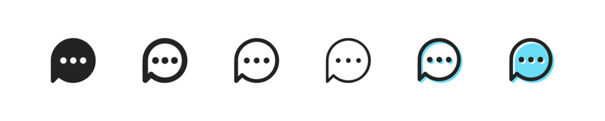 Round message icon. Vector text symbol. Simple chat outline signs. Speech element set. Dialogue web sign. Online message button. Phone email, social chatting flat icons.