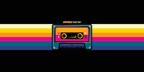 Original vector illustration. An old audio cassette on a retro background. A design element. Print on a T-shirt. © artmarsa
