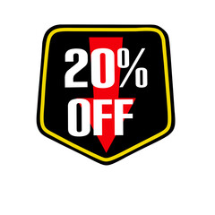 20% off, promotion, discount, offer, colors, red, white, yellow, black, shapes, arrow, low price