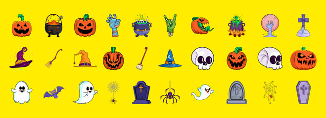Set group colorfull things hallowen vector illustration