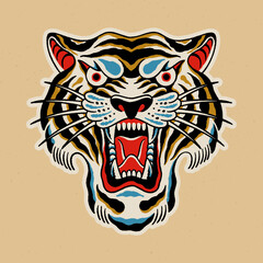 Obraz premium Traditional tiger tattoo. Vector illustration.
