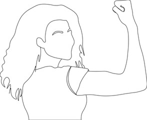 mujer mostrando el puño en líneas, mujer fuerte, empoderada