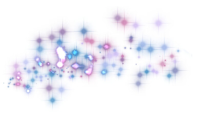 A group of glowing bright balls of stars with rays of light. Png illustration