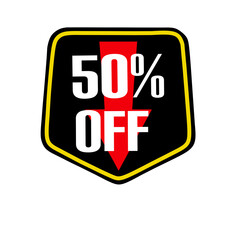 50% off, promotion, discount, offer, colors, red, white, yellow, black, shapes, arrow, low price