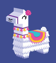 Mexican lama pinata. Sticker for social networks, graphic element for printing on clothes. Traditions and culture. Holidays, festivals and entertainment, sweets. Cartoon isometric vector illustration © 100% HAND-CRAFTED