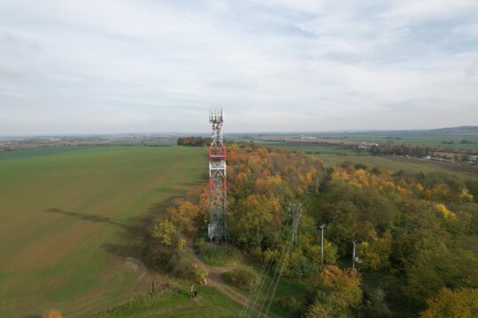 lookout tower Rozhledna Vinice, Uvaly u Prahy,Czech republic,aerial panorama landscape view