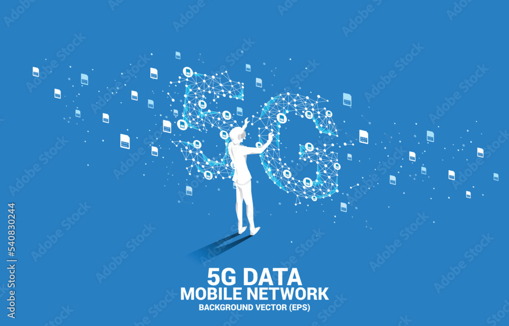Aufkleber silhouette man wear vr glasses polygon dot connect line shaped 5g mobile networking. concept of digi