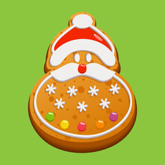 Gingerbread Santa. Sweet homemade cookies for Christmas. Vector illustration.