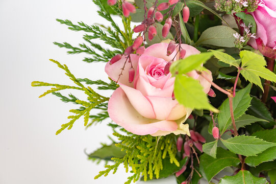 Rose flower bouquet on white background close up