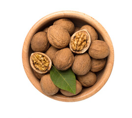 Walnuts in bowl isolated on white