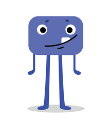 Blue monster character. Rectangular mutant with long legs. Toy or mascot for children. Graphic element for printing on fabric. Imagination, mysticism and fairy tale. Cartoon flat vector illustration