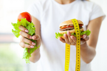 Choose between junk food versus healthy diet - obrazy, fototapety, plakaty