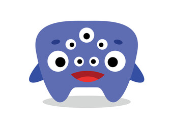Blue monster character. Unusually shaped mutant with large number of eyes. Fantasy, mysticism and imagination. Fear horror, witchcraft and magic. Social media sticker. Cartoon flat vector illustration