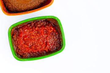 Korean chili paste on white background.