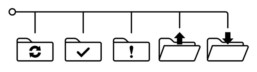 System folder status icons. Update, Complete, Error, Upload, Download status.