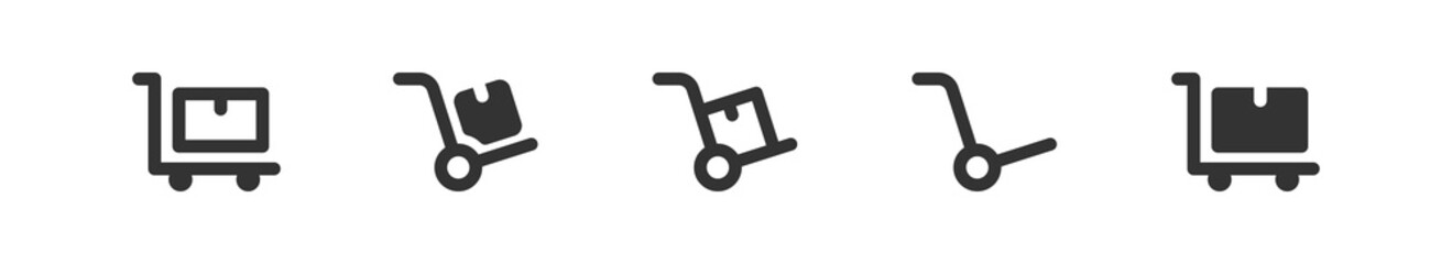 Dolly icon. Delivery dolly box symbol. Cardboard sign in vector flat