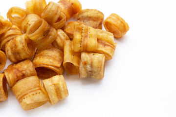Crispy banana chip rolls. Fruit snack