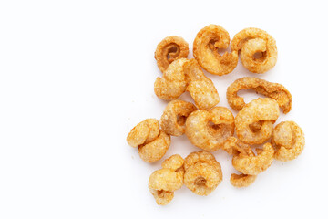 Crispy pork rinds or pork snack.