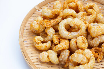 Crispy pork rinds or pork snack.