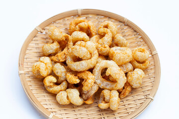 Crispy pork rinds or pork snack.