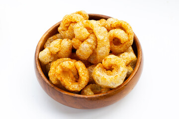 Crispy pork rinds or pork snack.
