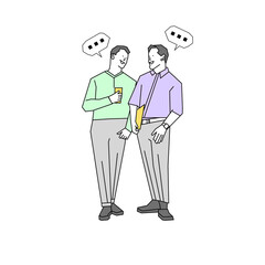 male and female creative team illustration discussing business work standing and looking happy and successful