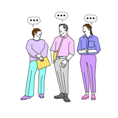 male and female creative team illustration discussing business work standing and looking happy and successful