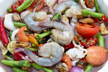 Thai spicy salad with seafood