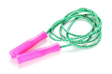 Colorful skipping rope on white background
