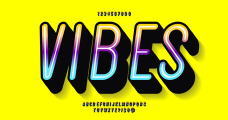 Vector vibes font 3d bold colorful style trendy typography for infographics, motion graphics, video, promotion, decoration, logotype, party poster, t shirt, book, animation, banner, game, printing. 10