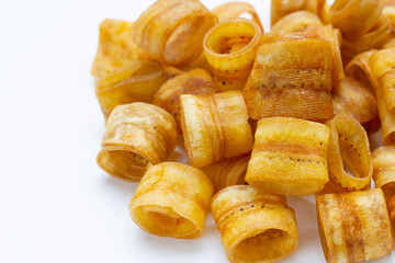 Crispy banana chip rolls. Fruit snack