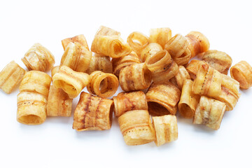 Crispy banana chip rolls. Fruit snack